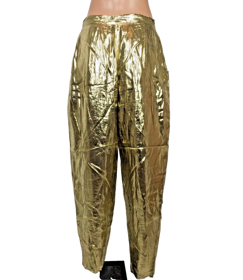 VTG 80s C.G. Designs Metallic Gold Lamé Disco Pants Tapered Club Lame S 10 - Image 2 of 4