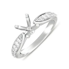 925 Sterling Silver 6mm Round Semi Mount Engagement Ring With Pave Band For Her