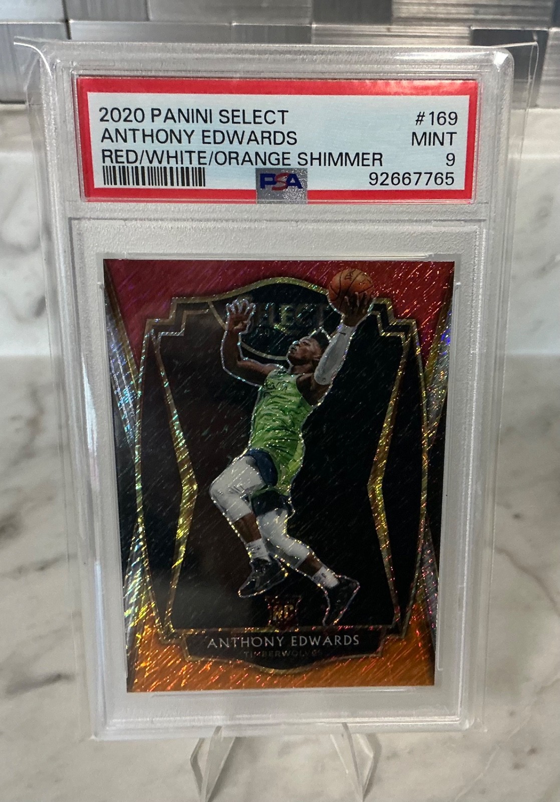 ANTHONY EDWARDS 2020 Panini Select Red/White/Orange Shimmer PSA 9 #169 RC ROOKIE