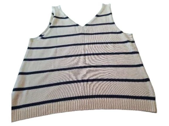 Lands' End Gilet Femme Rayé Maritime Blanc Bleu (EU 40, INT L) - Photo 2/3