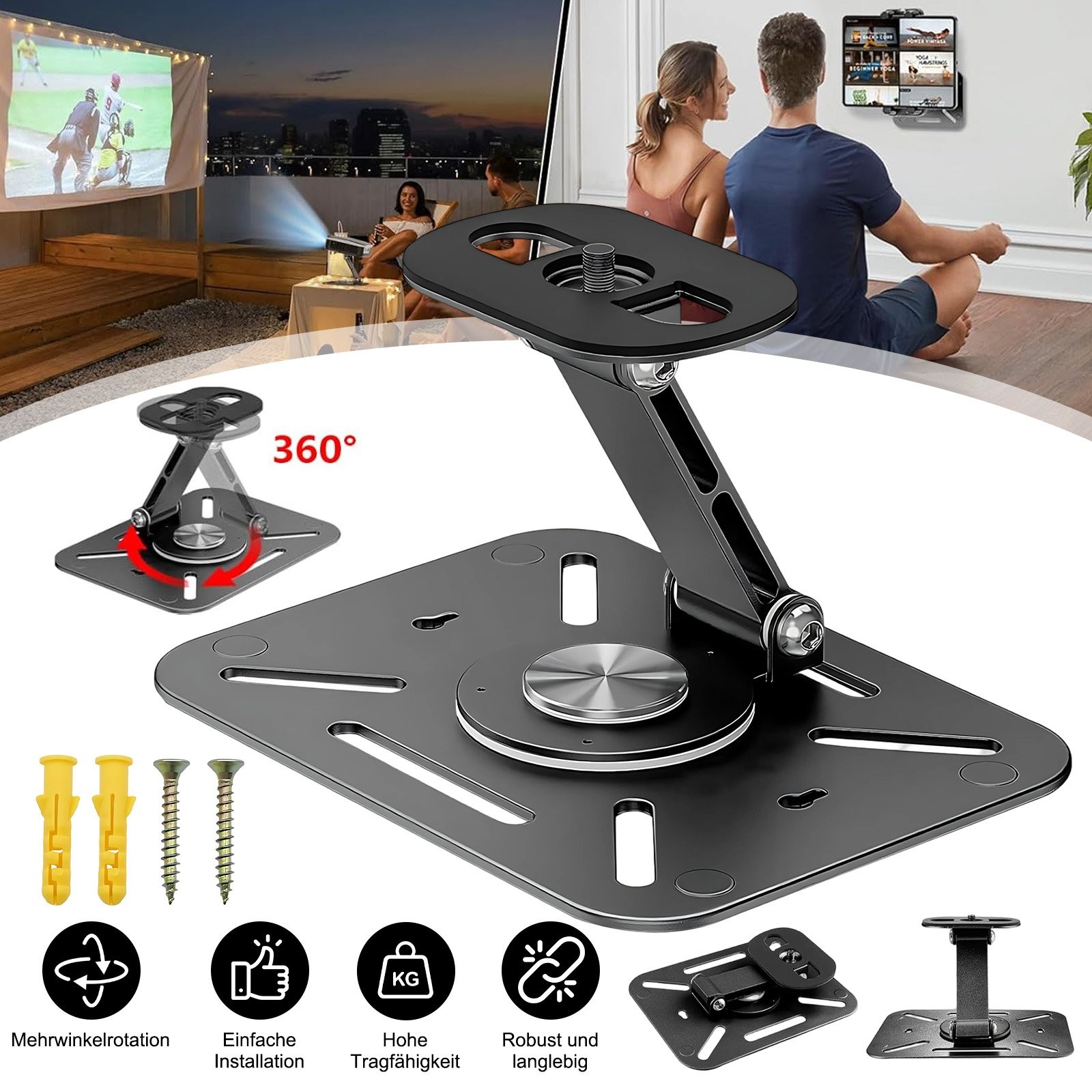 Supporto Proiettore Universale 1/4" Vite 360° Girevole In Metallo IT foto 3