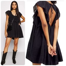 Free People Hailey Black Flowy Mini Babydoll Dress Size Small Boho Cottagecore
