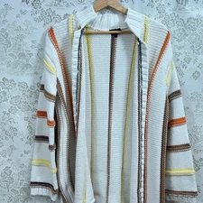 Worth NY Cardigan Cabincore Cozyluxury Cotton Chunky Knit Striped Open Sweater