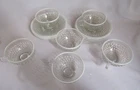 VINTAGE  ANCHOR HOCKING GLASS MOONSTONE CUPS AND SAUCERS 6 SETS