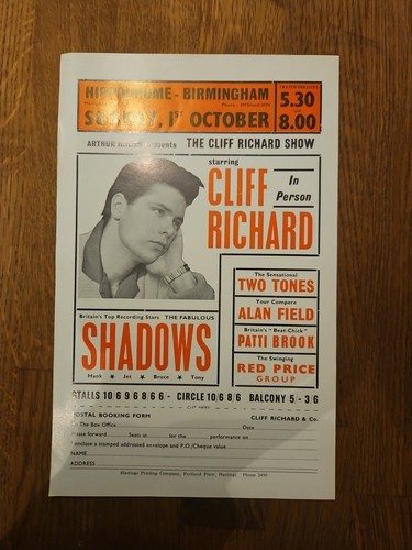 Original Concert Booking Form 1961 Cliff Richard and The Shadows - Picture 1 of 6