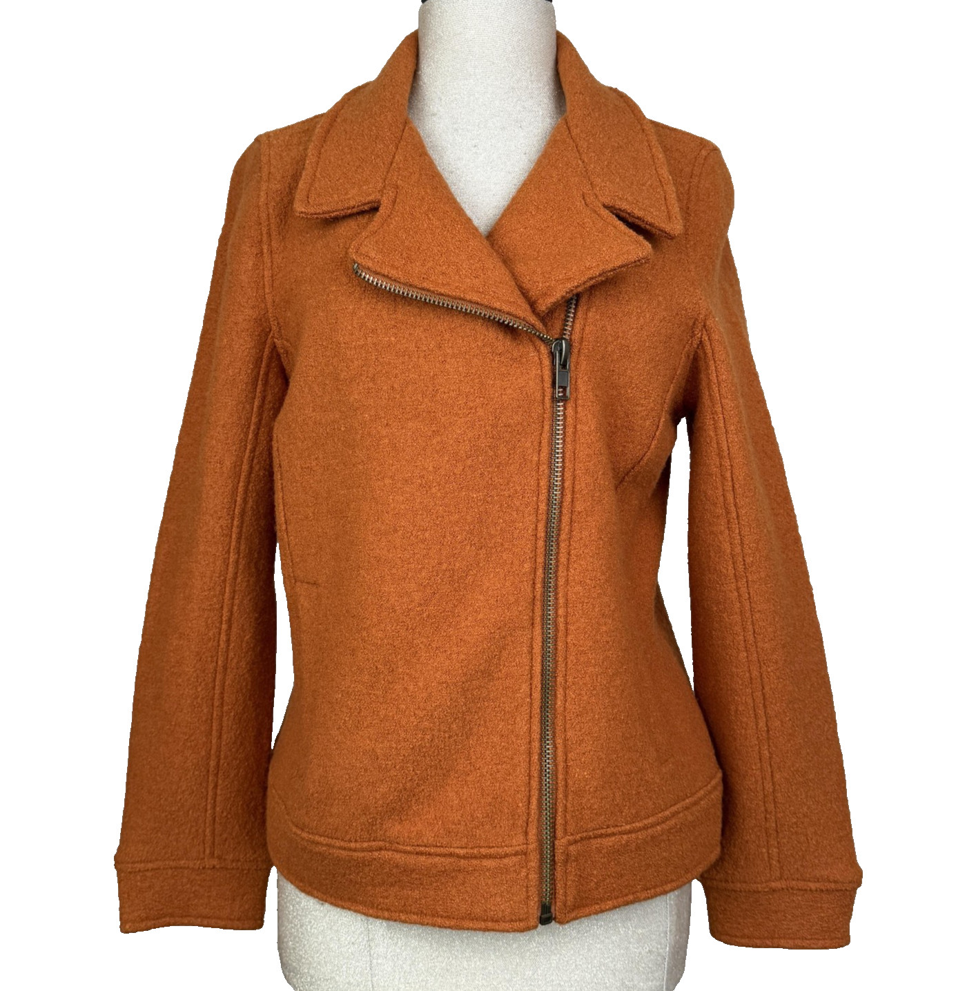 Tahari Jacket Womens L Orange Wool Blend Moto Asymmetrical Zip Biker Short