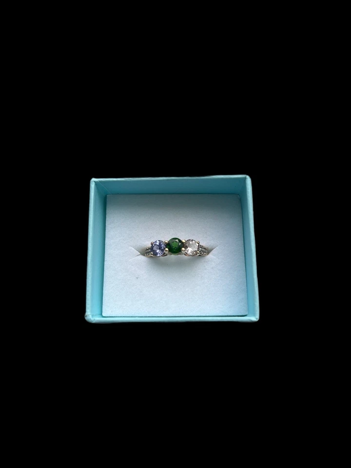 Anillo de tanzanita diopsido de morganita de 5 mm de oro genuino de 10k de 3 piedras 2,3 g talla 8 Foto 2 de 2