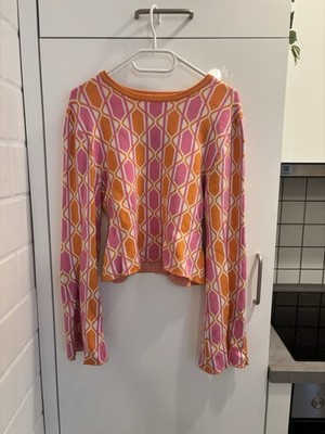 New Yorker Damen Strickpullover Cropped Langarm Rundhals geometrisch S Rosa