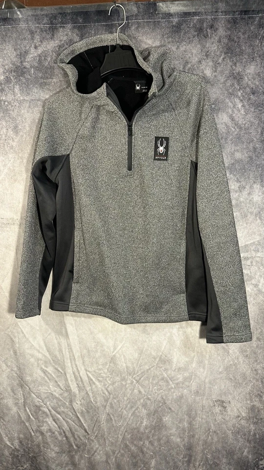 Sudadera con Capucha Spyder Boundless Para Hombre Mediana 1/4 Cremallera Pullover Forrado de Vellón Gris Brezo Foto 4 de 4