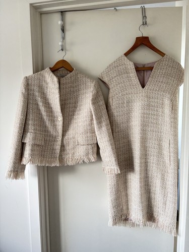 CARLA ZAMPATTI-AU 10-CHANNEL YOUR INNER COCO TWEED BOUCLE PINK JACKET DRESS SET - Picture 2 of 14