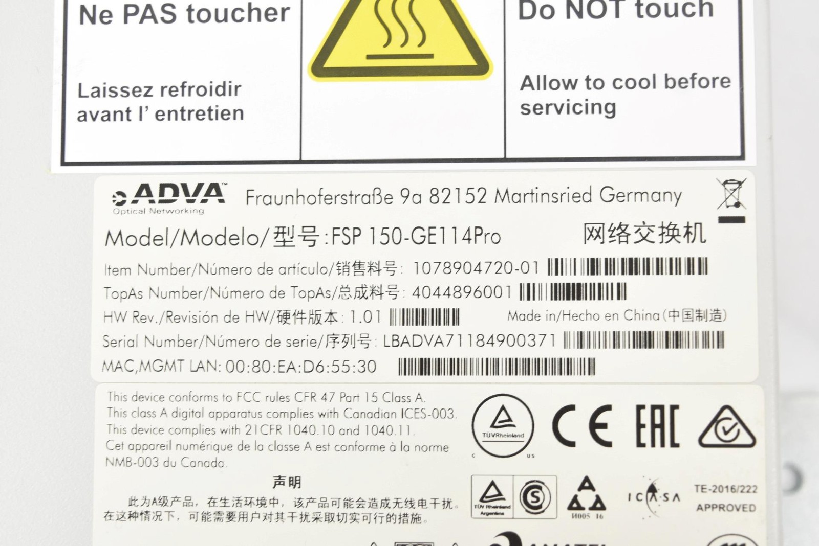 Adva FSP 15-GE114Pro Network Demarcation Device Switch