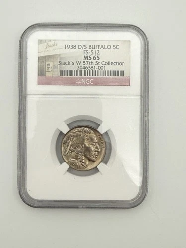 1938-D/S Buffalo Nickel 5C FS-512 NGC MS65 Stack’s W 57th St