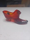 Vintage Fenton Amberina Art Glass Hobnail Shoe Figurine