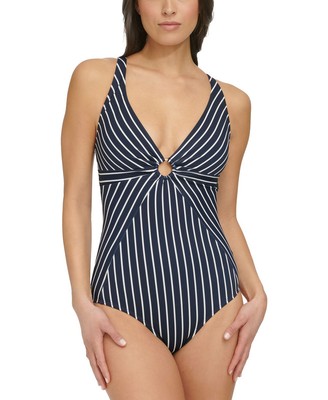Tommy Hilfiger Women's Striped One-Piece Swimsuit (Sky