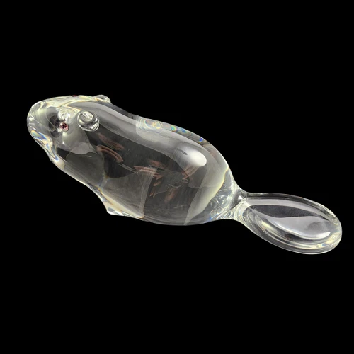 Large 9" Steuben Signed Crystal Beazver Sculpture Figurine Garnet Eyes 8306