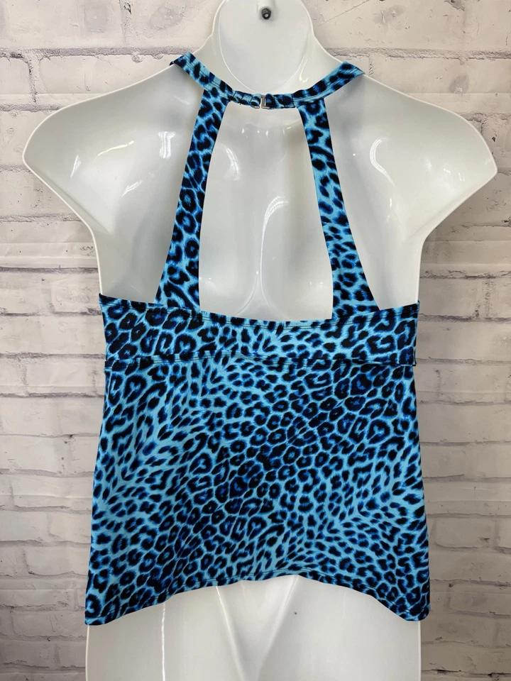 Traje de baño Jantzen Classics 16 azul aguamarina negro estampado animal Tankini Top ropa de resort Foto 3 de 4