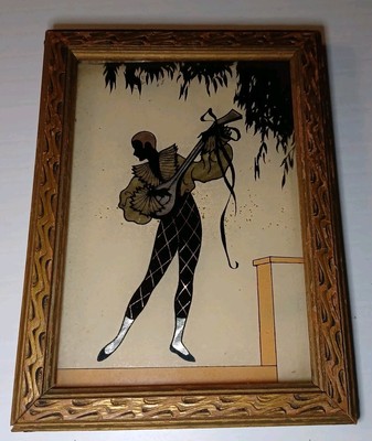 Silhoette Reverse Painting  Butterfly Wing Effects BE-1 Lute Player 5.75 x 4.25''
