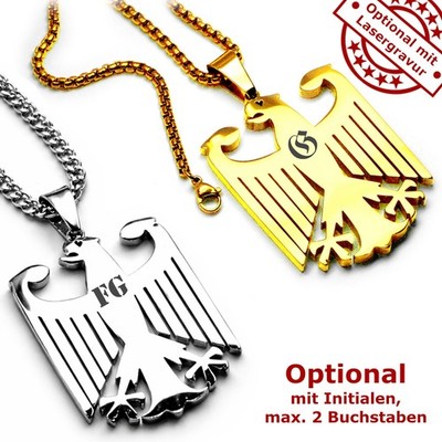 Edelstahl Anhänger Bundesadler XXL 52 x 40 mm + Kette 60 cm Deutschland Adler