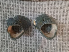 Lot x2 Antique Bass Taxidermy Fish Head Mount - Ugly Oddities Weird Open Mouth