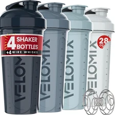 4 PACK 28 Oz Protein Shaker Bottle for Protein Mixes - 4x Wire Whisk | Leak Proo
