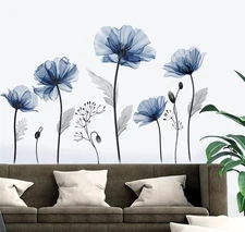 Large Blue Flower Wall Decals Floral Plants Wall Stickers Bedroom Living Room...