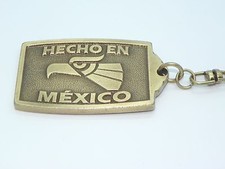 NEW "HECHO EN MEXICO" AZTEC MAYA EAGLE, HEAVY METAL KEYCHAIN KEY RING GOLDTONE!!