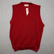 Vintage Izod Sweater Vest Men's Medium Red Crest Logo Preppy Tight Knit NOS