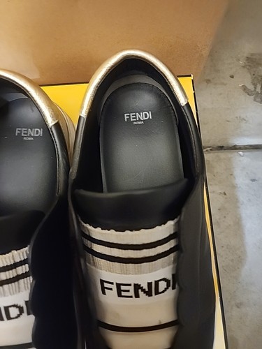 FENDI Rockoko Sneakers Slip On Scallop Beige/White/Black Gold Women Sz 7.5 / 38 - Picture 6 of 14