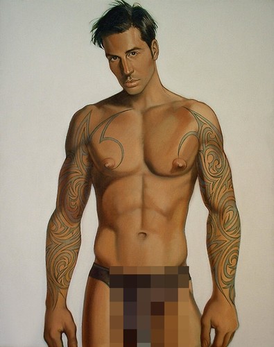 Dipinto olio originale fatto a mano arte giovane gay maschio nudo uomo su tela 24"X36" - Foto 2 di 2