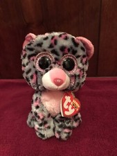 Ty Beanie Boo - TASHA the Pink & Grey Leopard (6 Inch) NEW - MINT with MINT TAGS