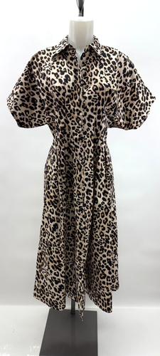 EXQUISE Short Sleeve Leopard Print Tobie Midi Shirt Dress Size S