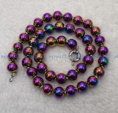 Charming 6/8/10mm Rainbow Hematite Beads Health Care Necklace Women Men Jewelry - Picture 6 of 8