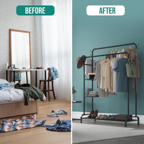Heavy Duty Clothes Rail Hanging Garment Rack Shoe Storage Shelves Open Wardrobe - Picture 45 of 64