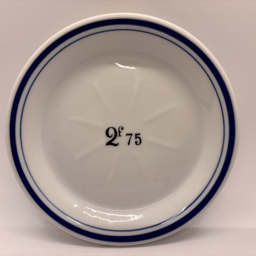 Vintage French Bistro Absinthe Saucer Hotel Tip Plate 2f 75c Blue Rim 5 Inches