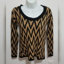 Cotton Emporium Scoop Neck Chevron Sweater Brown Womens Size XS X-Small USA Made
