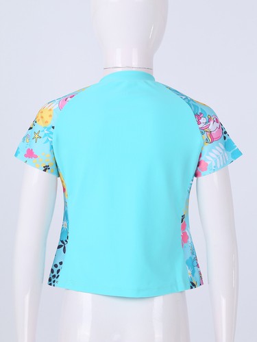 Kids Girls Short Sleeve Swimsuits Rashguard Sets UPF 50+Sun Protective Sunsuits - Picture 27 of 39