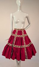 ITALIAN 1950  S FULL SKIRT W FRAMED FLORAL BRAID TRIMS - MILANO LABEL