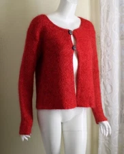 Estate Art-to-Wear M L  Hand-Knit Red Artist Fly-Away OOAK Cardigan Sweater 