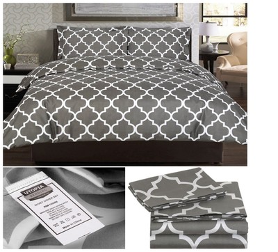 Full Comforter Bedding Sheets Sets Queen Size Grey Cover Duvet 2