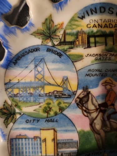 Vtg 6" Windsor Canada Detroit Souvenir Wall Plate Pierced Mountie Bridge Tunnel - Picture 5 of 7