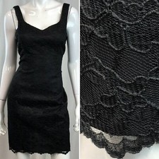 Vintage 80s 90s Nite Scarlett Black Floral Lace LBD Sheath Dress Women’s Small