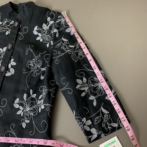 JM Collection Womens Jacket 8 Petite Linen NEW Black Floral Embroidered Shacket - Picture 14 of 15