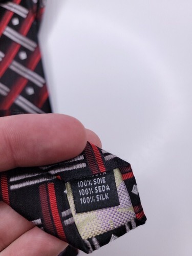Roberto Villini Mens Formal Necktie 59"Lx3.75"W Black/Red Neck Tie - Picture 4 of 4