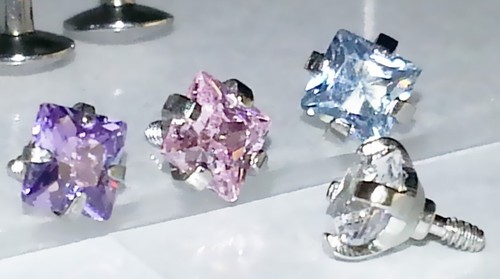 16g 4mm SQUARE PRINCESS CUT ~ Prong Set Gem ~Tragus Helix Cartilage Earring Stud - Picture 4 of 8
