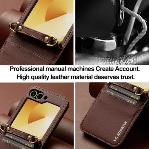 Funda de cuero abatible para Samsung Galaxy Z Flip 6 5 4 3 5G Flip6 Flip5 tarjeta billetera - Imagen 6 de 33