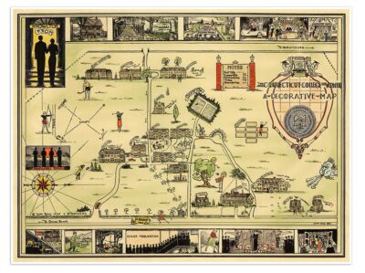 Decorative Color MAP of the Connecticut College circa 1934 24'' x 32''
