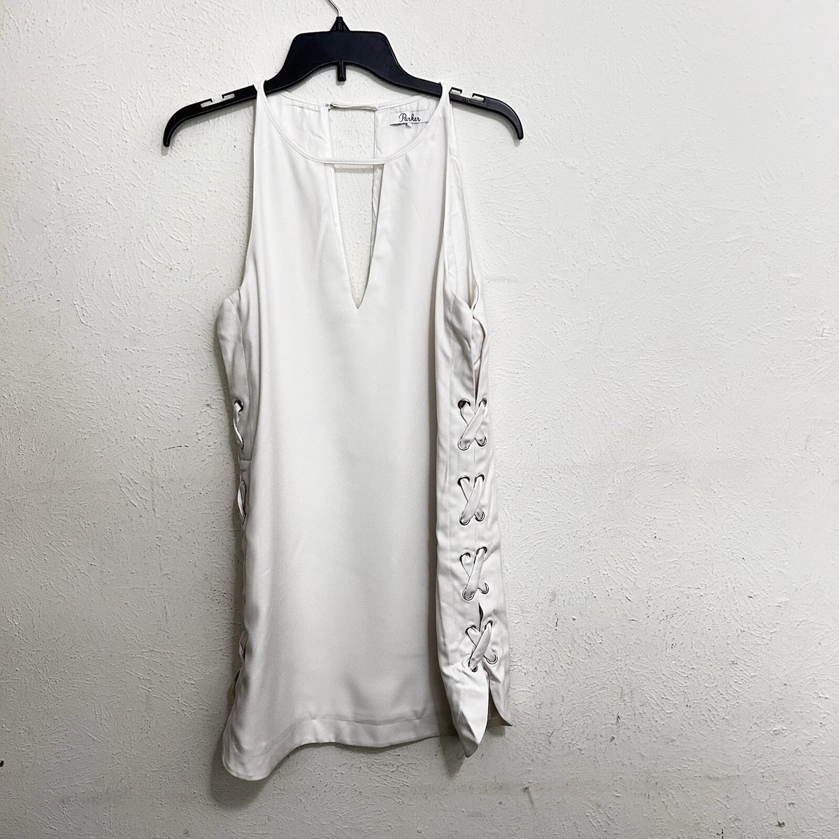 ヴェルデ様 Parker Riviera Dress Lace-Up Sides Keyhole Neck White Shift