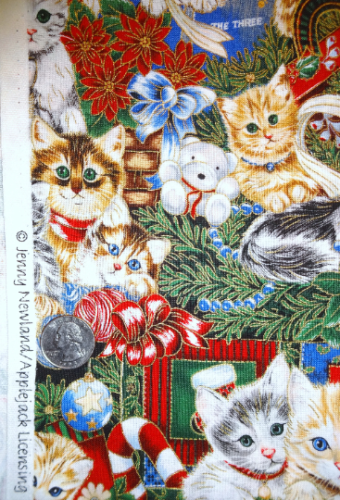 Christmas Red Blue Cat Kittens Jenny Newland Robert Kaufman Cotton Quilt Fabric - Picture 6 of 8