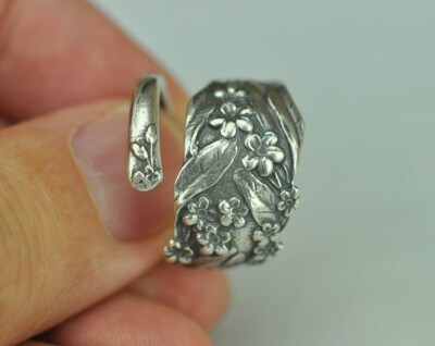 Massiver 925 Sterling Silber Vergissmeinnicht Blume floral verstellbar Löffel Ring