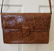 VTG 80s Vivace Faux Leather Alligator Crocodile Skin Purse Shoulder Bag Brown